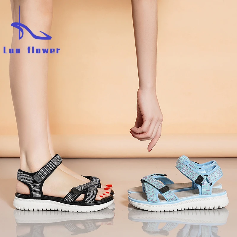 

Сандалии женские из эластичной ткани, дышащие босоножки на мягкой подошве, Нескользящие, на липучке, повседневные туфли, летняя модель