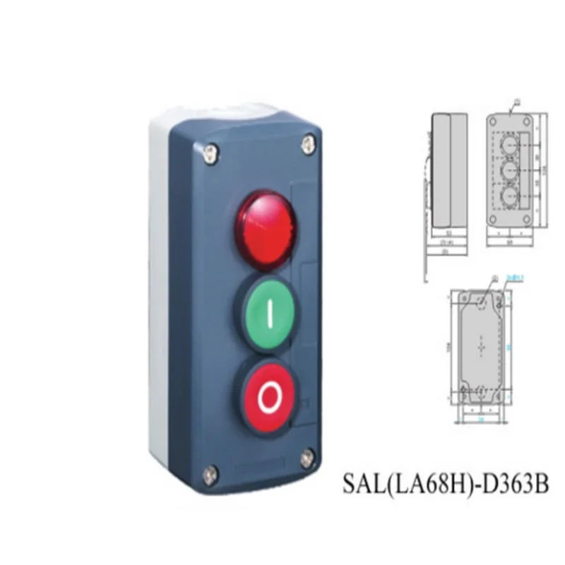 

Водонепроницаемая панель управления, кнопочный переключатель, станция SAL(LA68H )-Пилотный светильник D363B с красным встроенным светодиодом, 1flush, зеленый, 1flush, красный