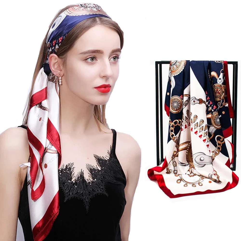 

Printed Silk Scarves Women Luxury Brand Shawls 90cm Bandana Female Foulard Silk Satin Scarf Square Head Hijab Scarfs For Ladies