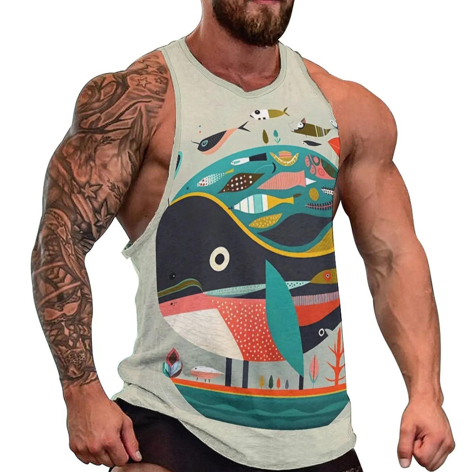 

Мужская летняя майка с рисунком КИТ, футболка без рукавов в современном художественном стиле, яркая иллюстрация, спортивная одежда, размеры до 5XL