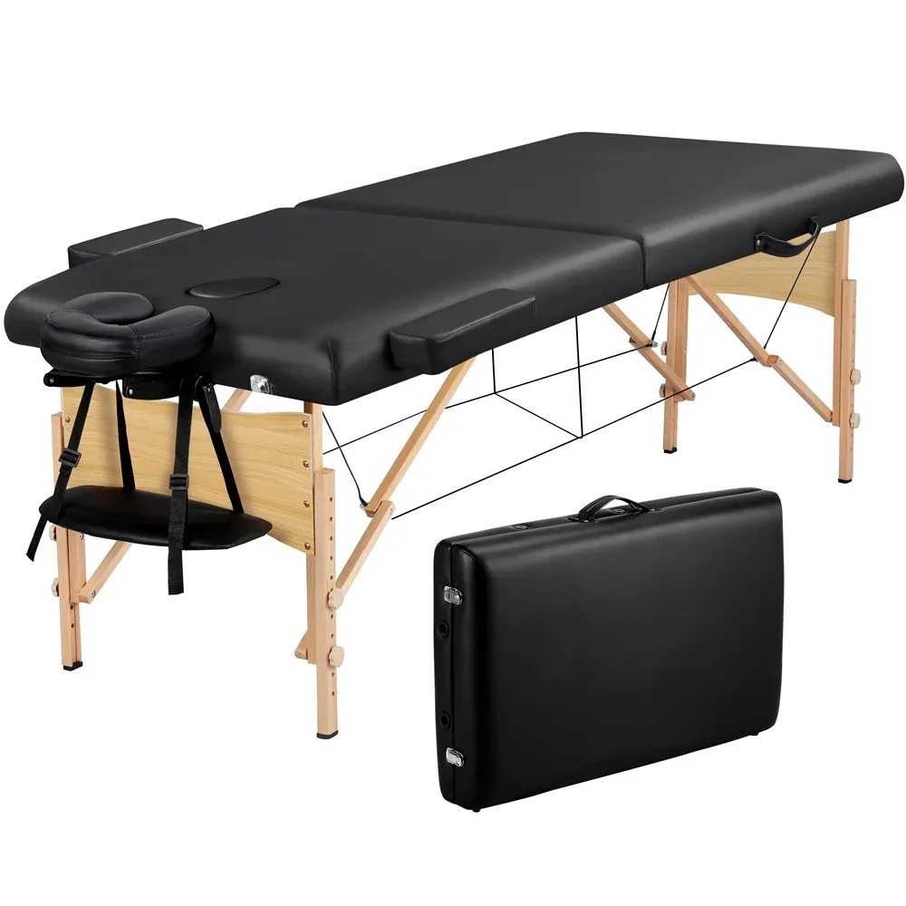 

Portable 2-Fold Massage Table with Carry Case Bag for Spa Treatments, Black
