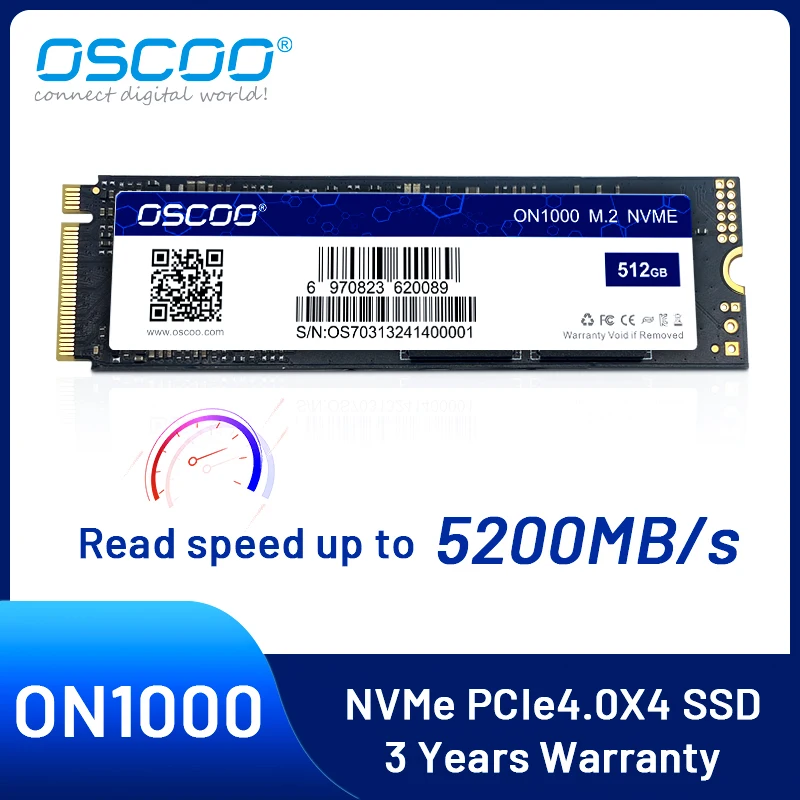 OSCOO ON1000 NVMe SSD 1 ТБ PCIe 4.0 M.2 2280 Игровой твердотельный накопитель 5200 МБ/с Скорость