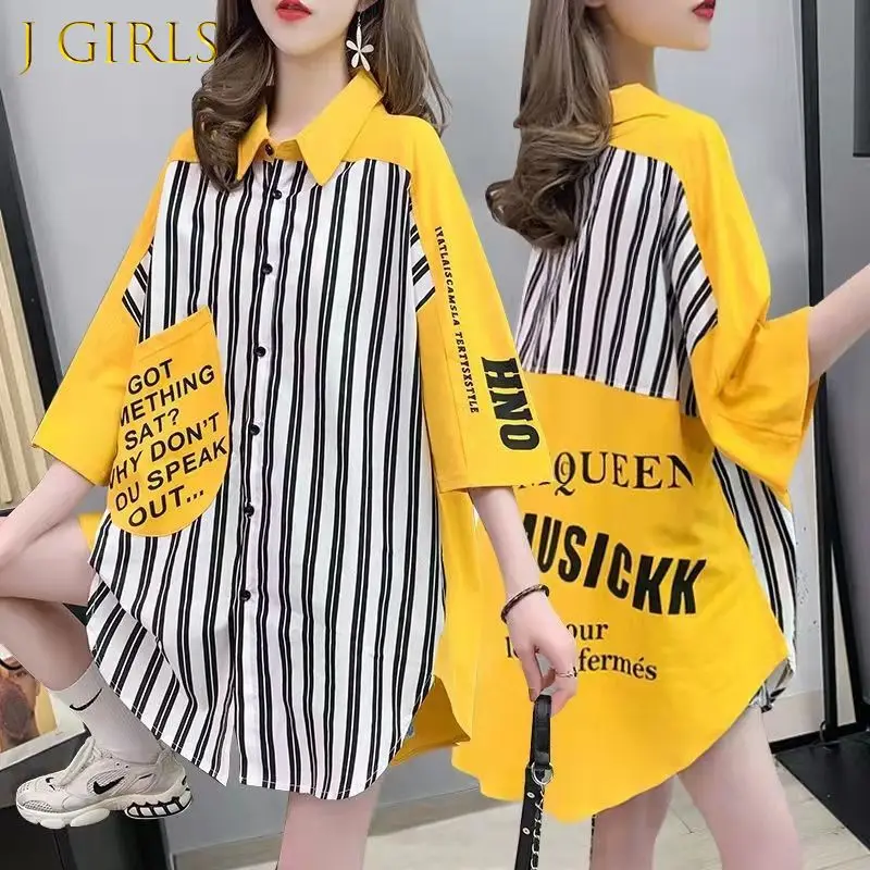 

J GIRLS Cool Women's Buttoned Shirt Fashion Blouses or Tops for Woman Asymmetrical Casual Vintage Trends Korean Loose Top New