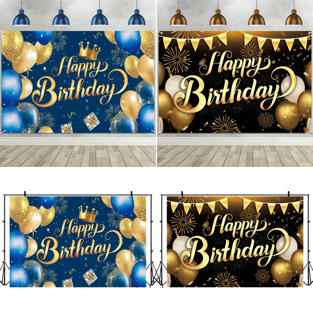 Черный золотой фон для дня рождения баннер Золотой блестящий фотобудки висячий
