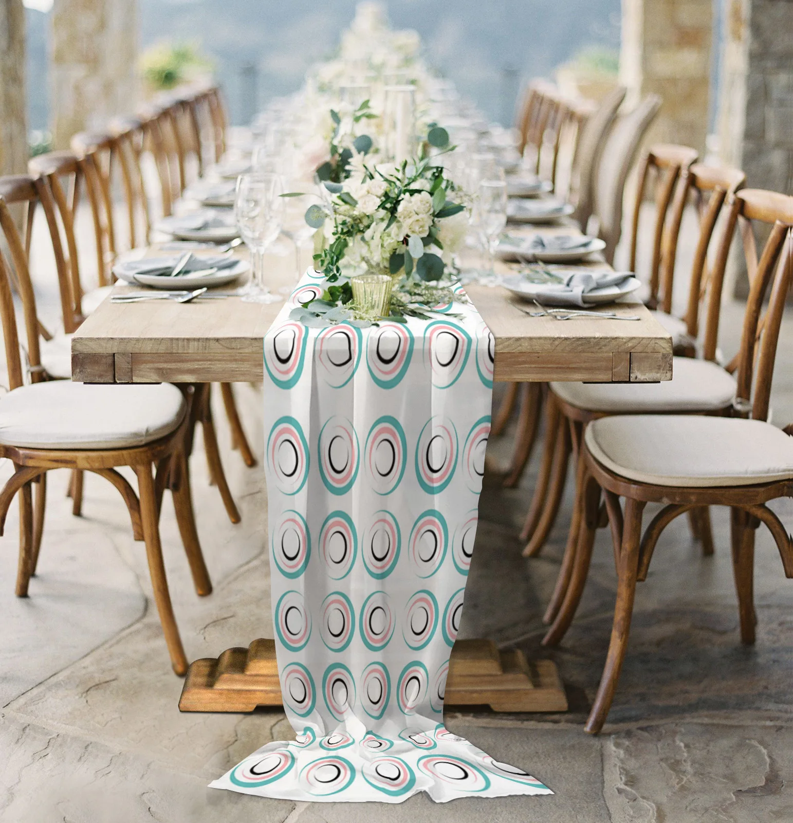 

Geometric Circle Sheer Chiffon Table Runner Wedding Party Birthday Luxury Voile Tablecloth Home Decoration