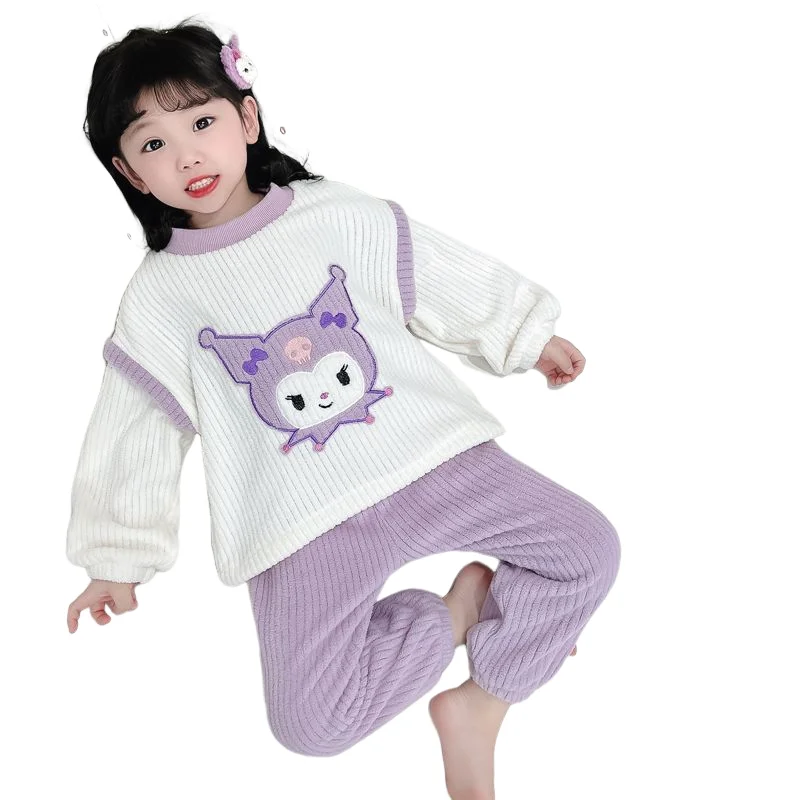 Kuromi Sanrio пижамы для новой девочек осень-зима Kawaii мультфильм коралловый флис