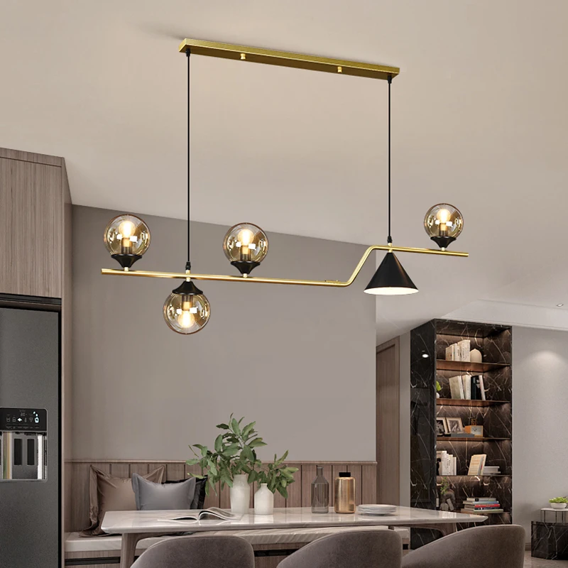 

FKL Modern Glass Ball Chandelier Light Luxury Simple Long Dining Table Bar Restaurant E14 LED Indoor Chandelier