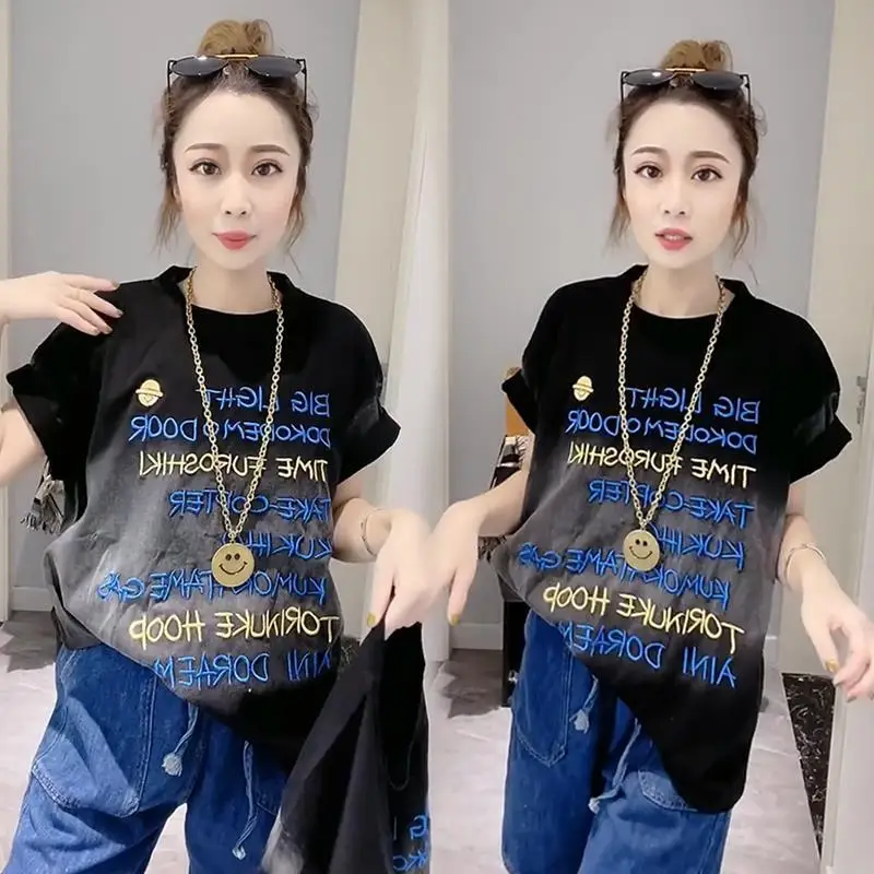 

Женский джинсовый топ с коротким рукавом и надписью, летний модный топ в западном стиле с коротким рукавом, 2022