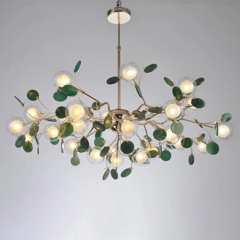 Цена Скандинавская светодиодная люстра в виде светлячков с пузырьковым шаром, креативный романтический светильник из натурального цветного Аг...