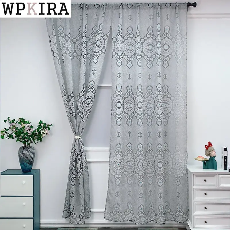 

Europe Hollow Curtains for Living Room Grey Sheer Finished Drape Kitchen Partition Coffee French Window S576#D