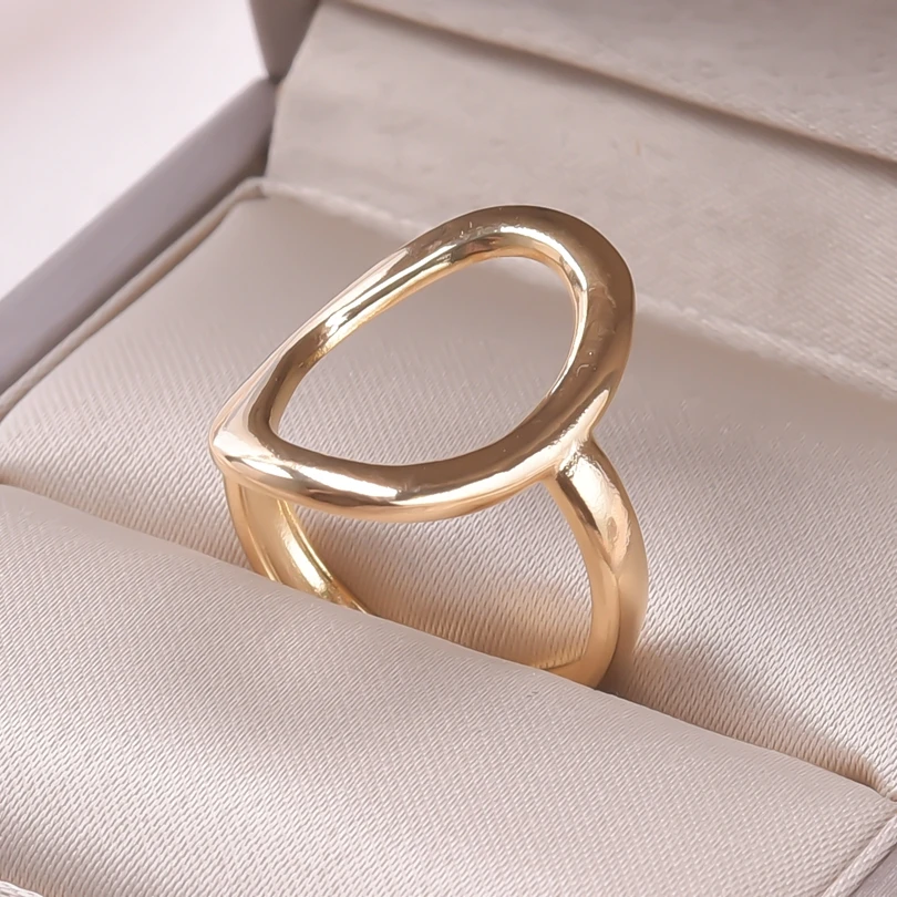 

Geometric Oval Hollow Ring For Women Stainless Steel Minimalist Open Adjustable Rings Jewelry Ornament Party Gifts Wholesale New