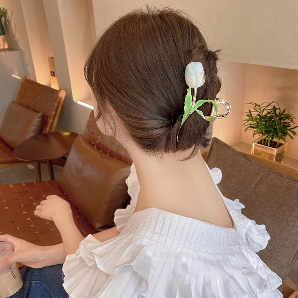 

New French Vintage Tulips Hair Claw Cross Hair Catch Elegant Large Metal Clip Simple Wild Washing Face Shark Clip Headdress