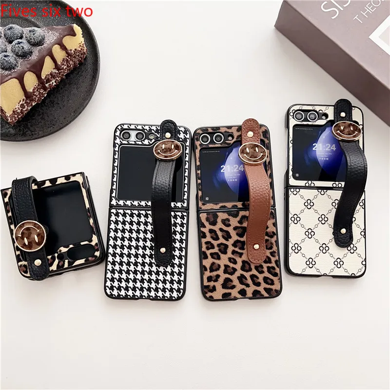 3D милый леопардовый чехол с ремешком на запястье для Samsung Z Flip 6 5 4 3 2 1 Zflip5 модный
