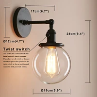 industrial vintage wall lamp dia 5 9 with round clear glass globe shade loft simple home design light fixture