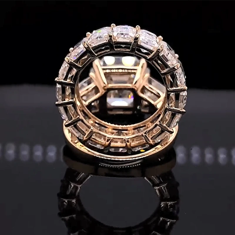 luxury 4Carat Asscher shape set Ring 18K Au750 White Gold DVVS Moissanite Diamonds Wedding Party Engagement Anniversary Rin