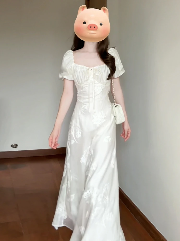 Белое платье с пышными рукавами во французском стиле для детей Новинка лета 2024