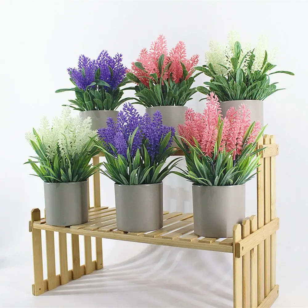 

Photography Props Desktop Ornament Lifelike Greenery Potted Simulation Lavender Faux Grass Artificial Plants Bonsai