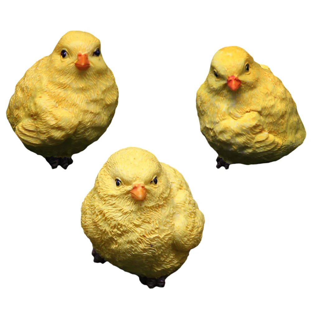 

3 Pcs Garden Tiny Statues Moss Resin Animals Figures Mini Chick Figurine Chicken Sculpture Home Decor Decorations Landscape