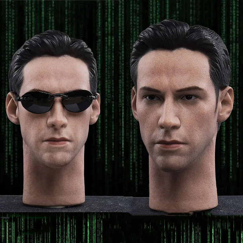 

JX033 1/6 Scale Male Solider Accessory Keanu Reeves The Matrix Neo Head Sculpt Carved Model With Glasses for 12 inches Body