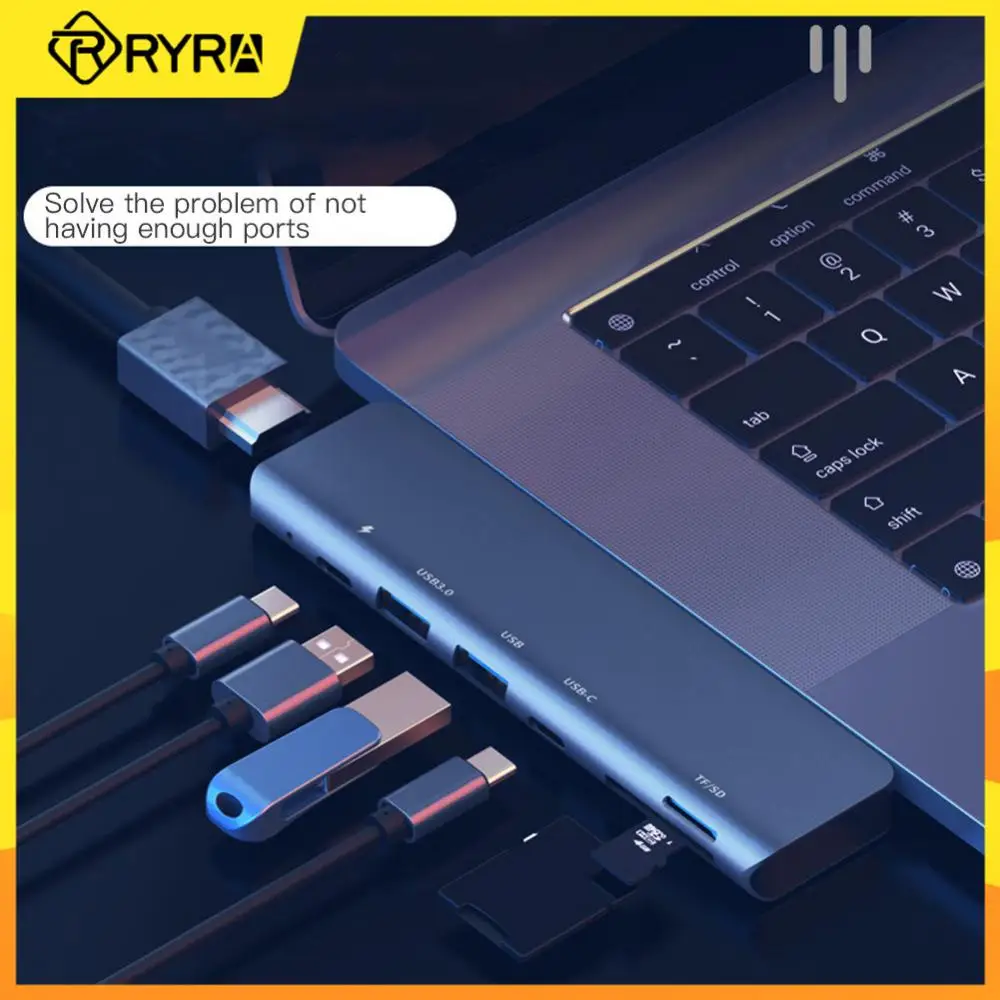 

RYRA Double-head Type-C To HDMI-compatible Adapter 4K Thunderbolt 3 USB C Hub TF SD Card Reader Slot PD Fast Data Transmission