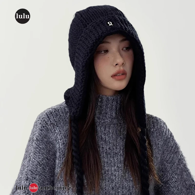 Nnny Lulu Hat Solid Lace-up Knitted Wool Flight Helmet Women Autumn and Winter Earmuff Student Lei Feng