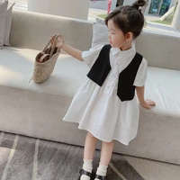1 9 years old girls dress baby children vest two piece suit 2022 college style summer dress short sleeved shirt skirt