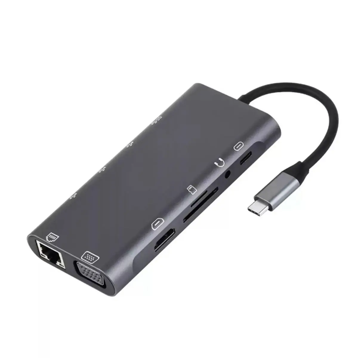 Фото 11-в-1 USB-C HUB док-станция с поддержкой 100W PD, портом RJ45 для Ethernet со скоростью 100 Мбит/с, поддержкой 4K HD и слотами для карт памяти TF для Windows/Linux/Android №4