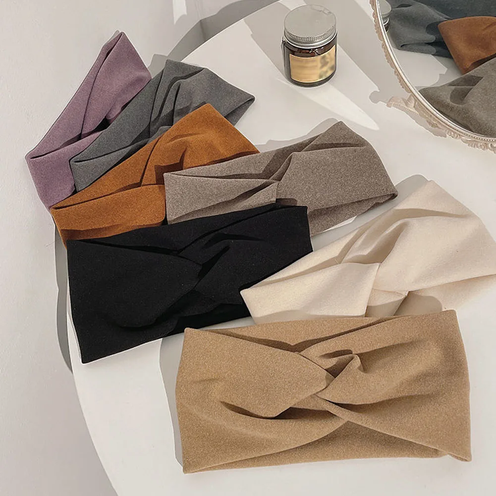 

New Women Girls Solid Color Hair Bands Knitted Cotton Headbands Vintage Cross Turban Bandage Bandanas HairBands Hair Accessories