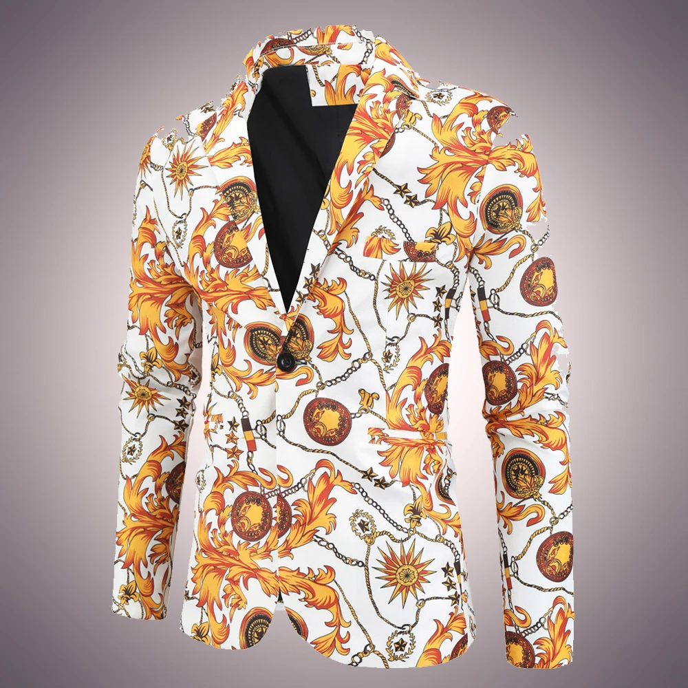 

Luxury Golden Paisley Floral Blazer Hombre Fashion Single-breasted Men Blazers Jacket Wedding Prom Men's Suit Coat Plus Size 4XL
