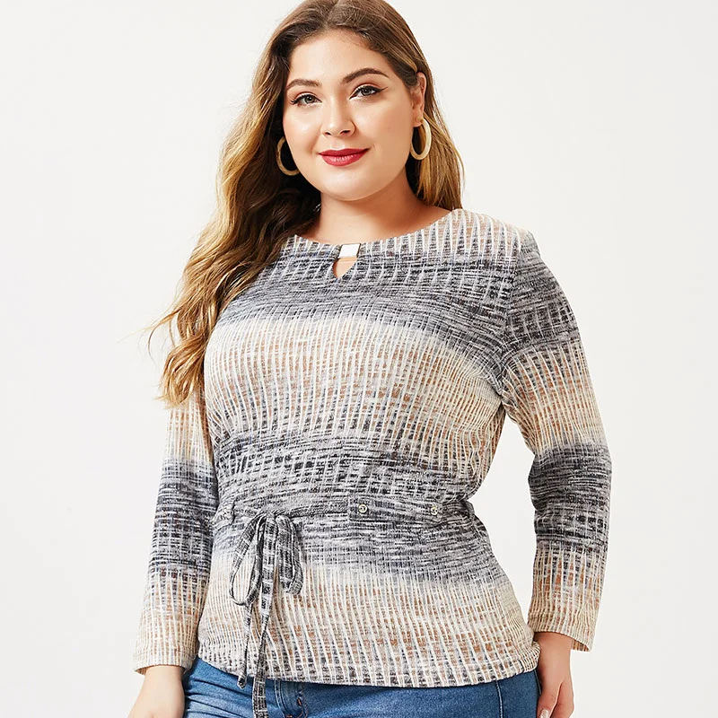 

Женская трикотажная футболка в полоску, с длинным рукавом