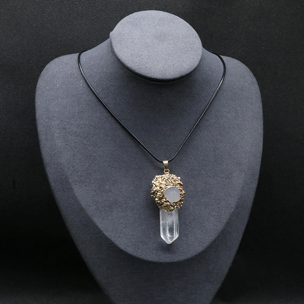 Натуральный камень прозрачный кварц оригинальная позолоченная подвеска в форме