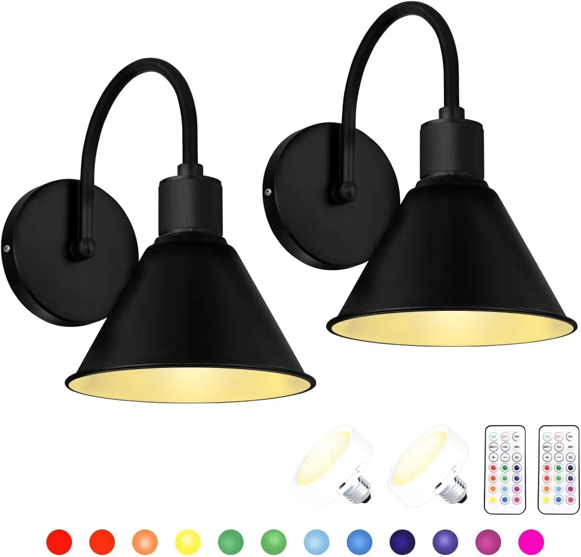 

Operated Sconce Set of 2,Wireless Remote Control Light, 13 RGB Colors USB Rechargeable Tap Light Bulbs,Auto Timer Lamp Fixtur