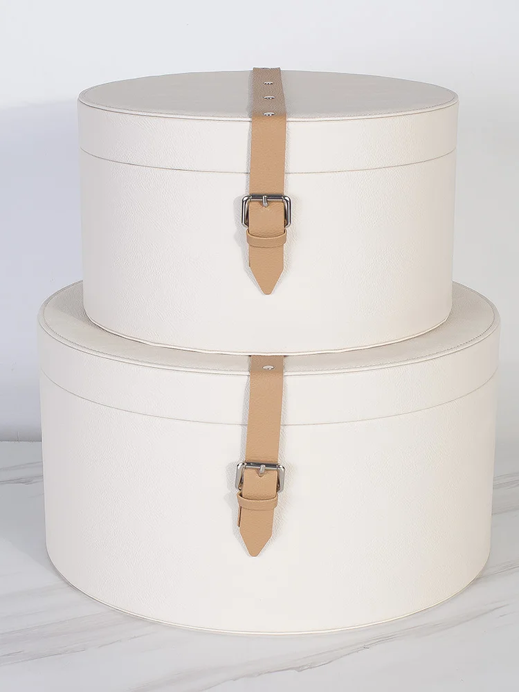 

Leather Underwear Underwear Storage Box Leather Hat Box round Box Cloakroom Wardrobe Clutter Organizing Box Desktop Home