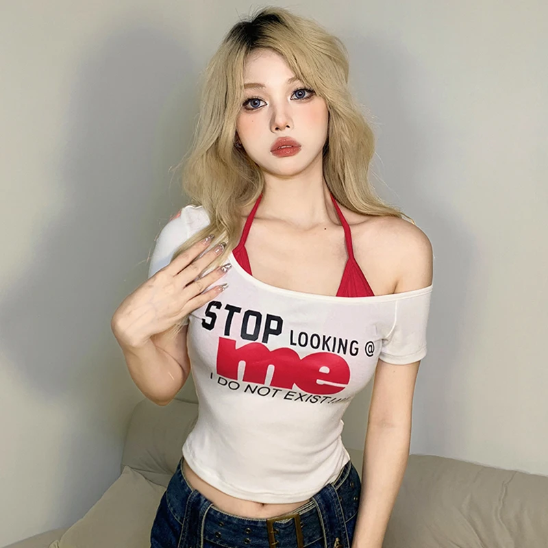 

Slim Casual American Style Exposed Navel Women's Baby Tee Summer