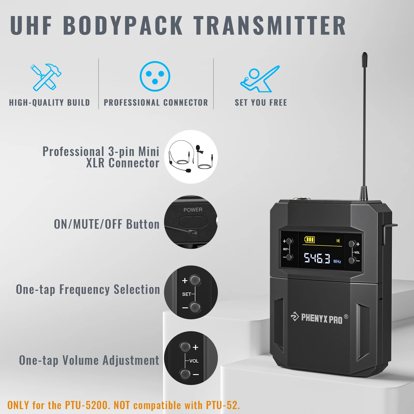 PWB-5200 | Phenyx Pro беспроводной UHF BodyPack передатчик совместимый с ресивером
