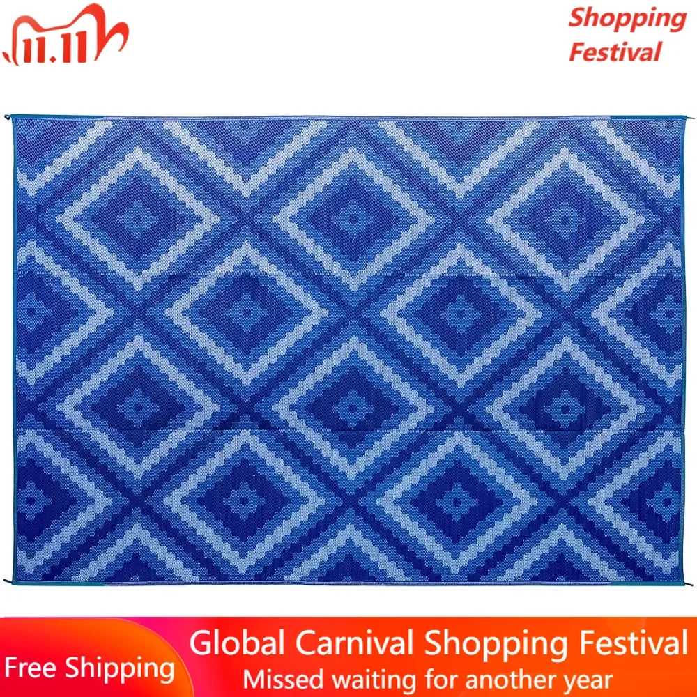 

Уличный коврик для патио | С сине-белым зигзагообразным дизайном | Принадлежности для кемпинга на 9 и 12 футов синего цвета, бесплатная доставка, туризм