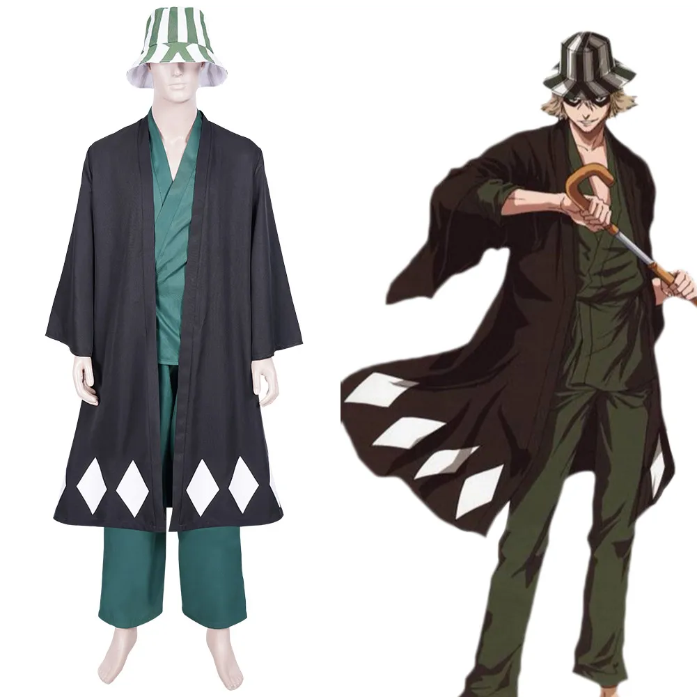 Anime Bleach Urahara Kisuke Cosplay Costume Coat Pants Hat Outfits Halloween Carnival Suit