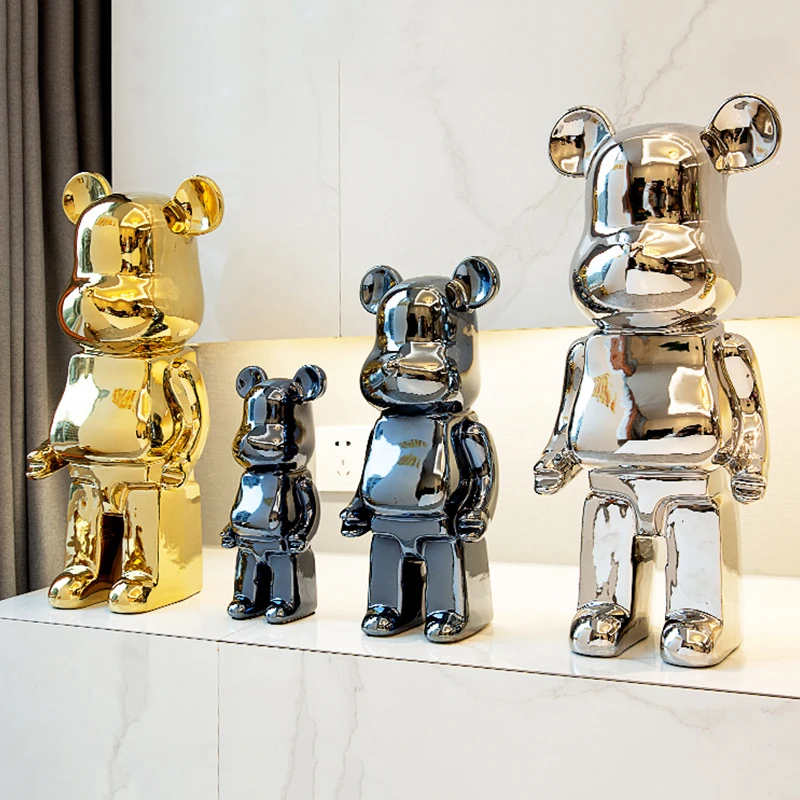 

22/25cm Bear Statue Plating Golden Resin Sculpture Model Room Home Decor Figurines Statuette Ornament Figurines For Interior