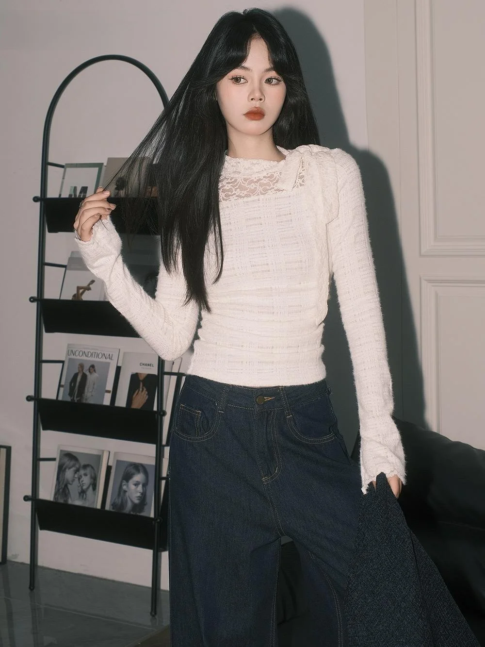 La Chebel белое кружево крючком с длинными рукавами вязаный женский зимний новый Pure