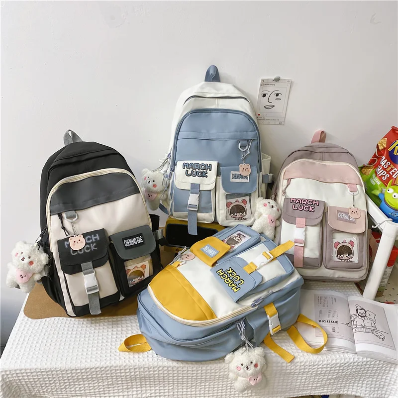 

2022 Fashion Women Backpack Kawaii Harajuku Badge Large Capacity School For Teenage Girls Korean Style Aesthetic Waterproof Bags