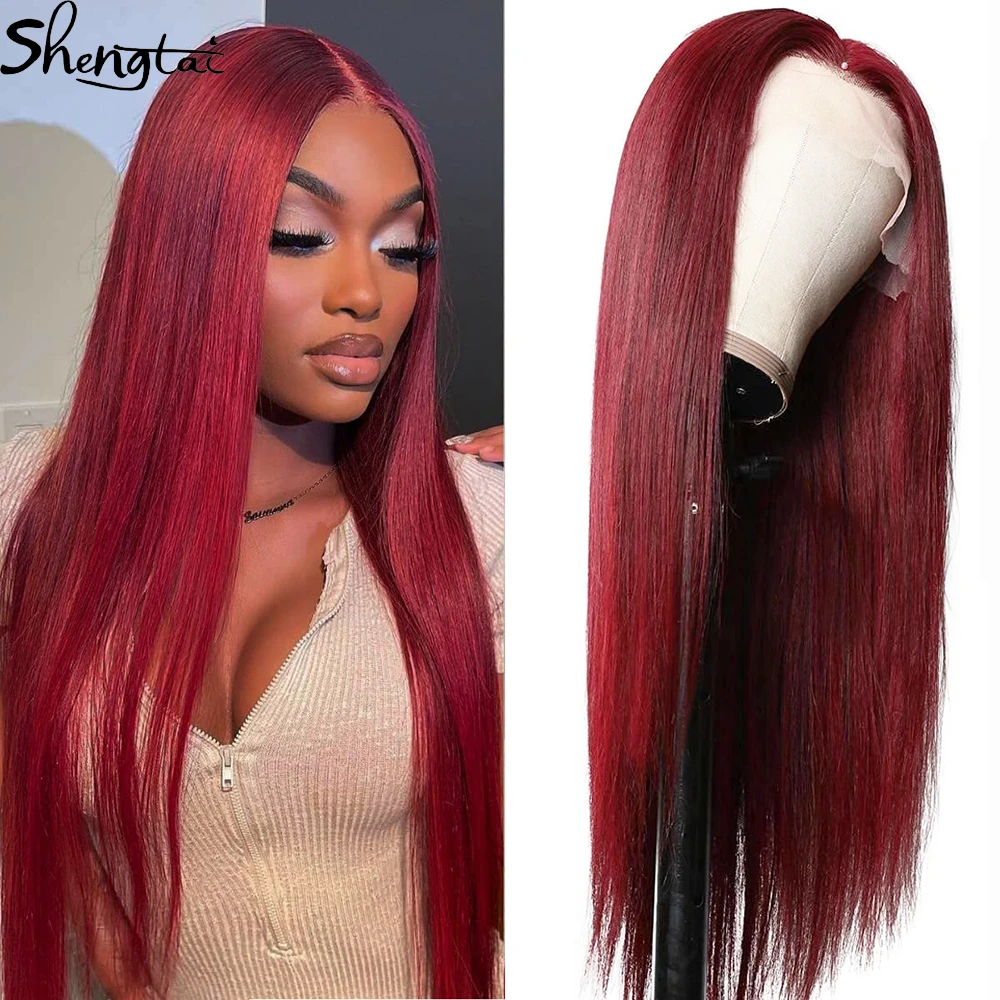 

99J Burgundy Straight Lace Wigs Synthetic Red Colored Lace Wig With Baby Hair 13X4X1 Heat Resistant Wigs Pre Plucked Wig Cosplay