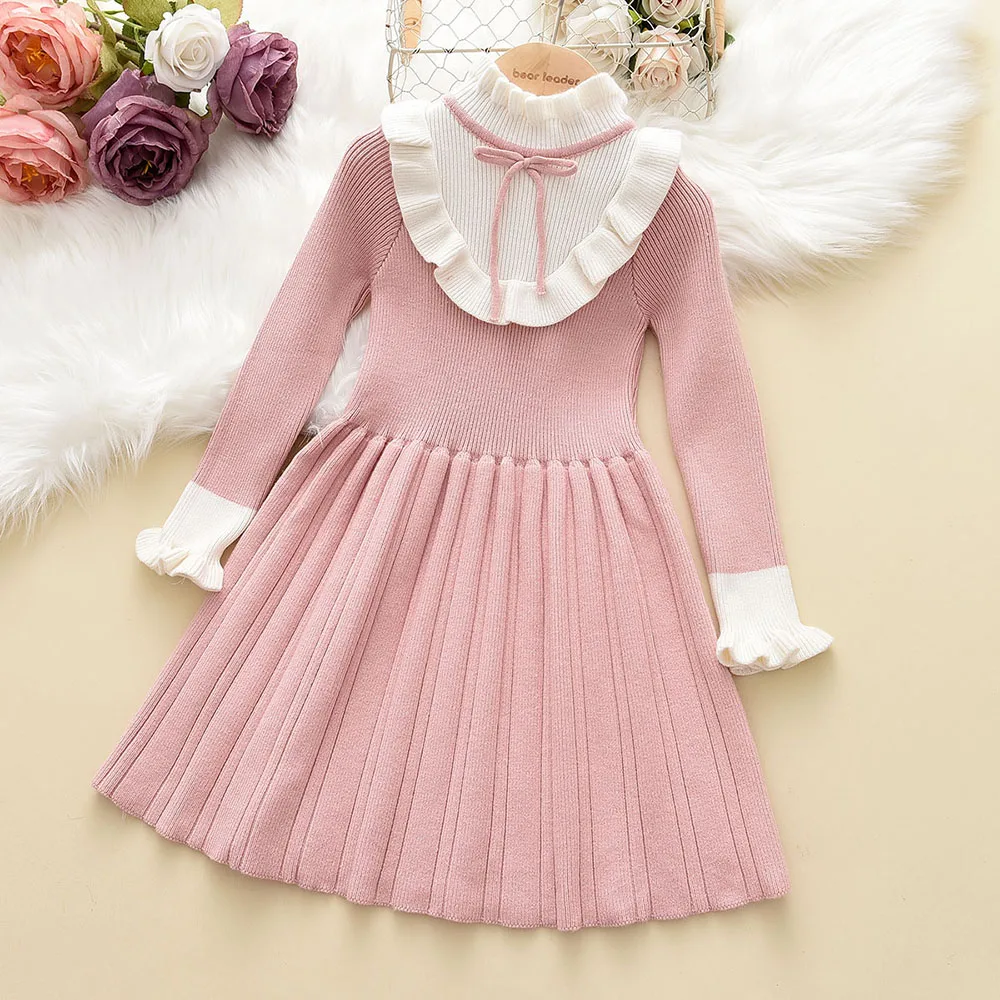 

Melario Baby Girl Sweater Knitted Dress Red Christmas Winter New Bow Long Sleeve Ruched Sweater Dress Princess Dress Vestidos