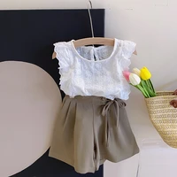 girls summer suit 2022 new childrens summer short sleeved top girl baby shorts two piece set