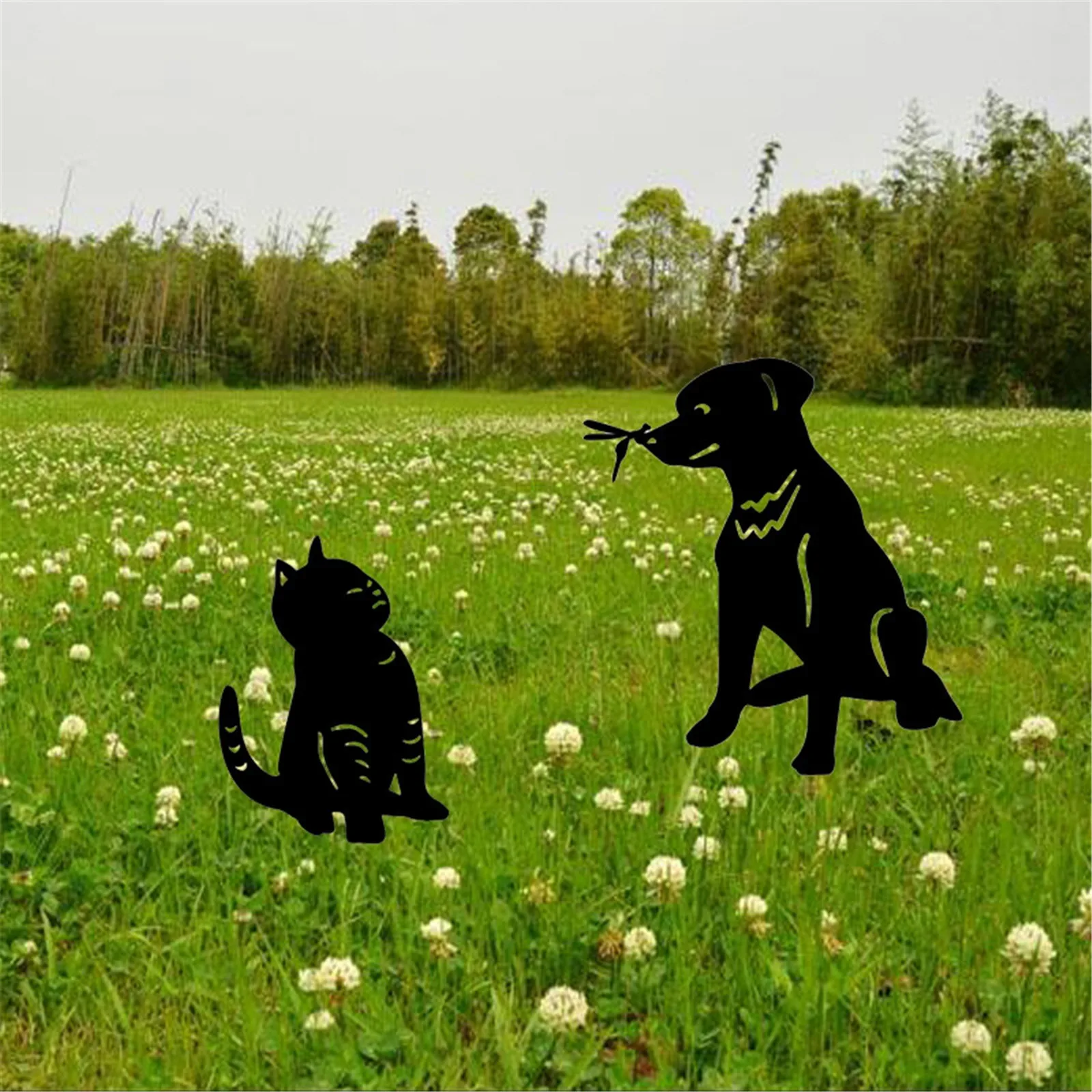 

Hollow Out Simulation Black Cat Dogs Insert Card Garden Art Ornament Acrylic Cat Silhouette Stake Sculpture Outdoor Garden Decor