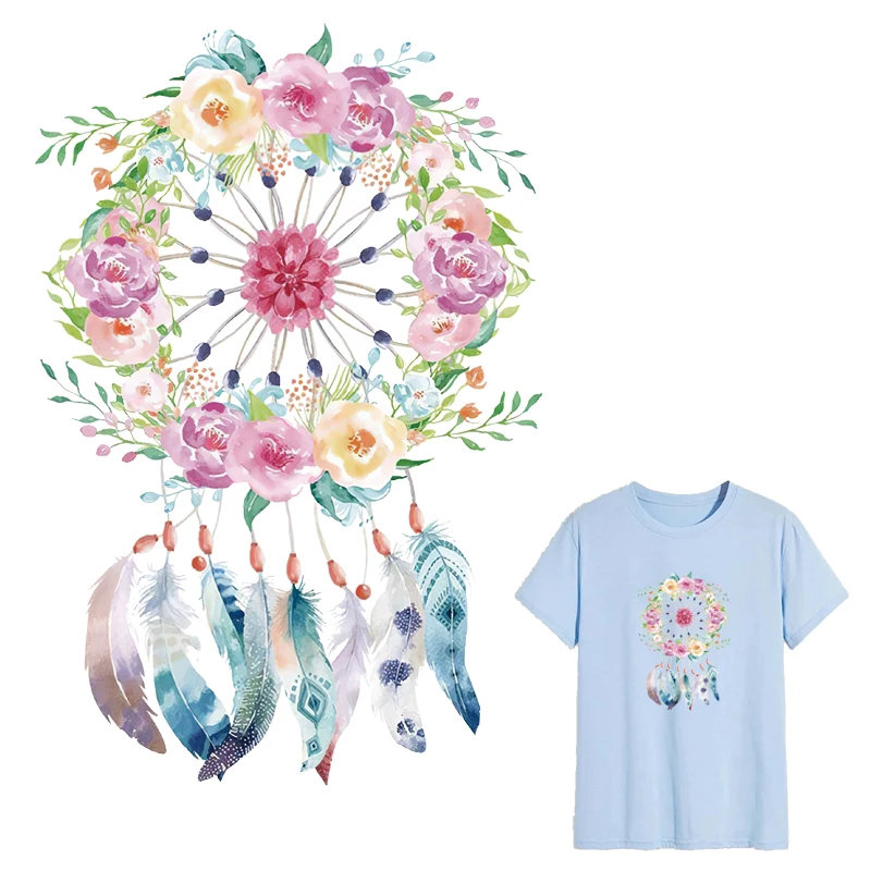 

Iron On Transfer Flower Dream-Catcher Hoodies Clothes Stickers T-Shirt Parches Ropa Diy Heat Press Appliqued Patches For Clothes