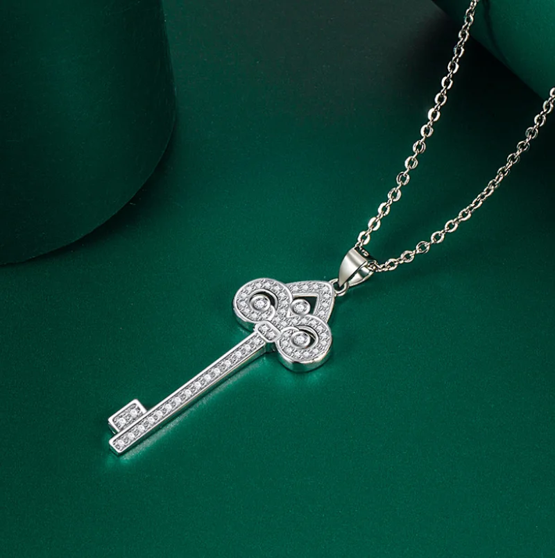 

ANGLANG Luxury Key Design Pendant Necklace Bridal Wedding Shiny CZ Stone Romantic Elegant Fashion Necklace Jewelry for Women