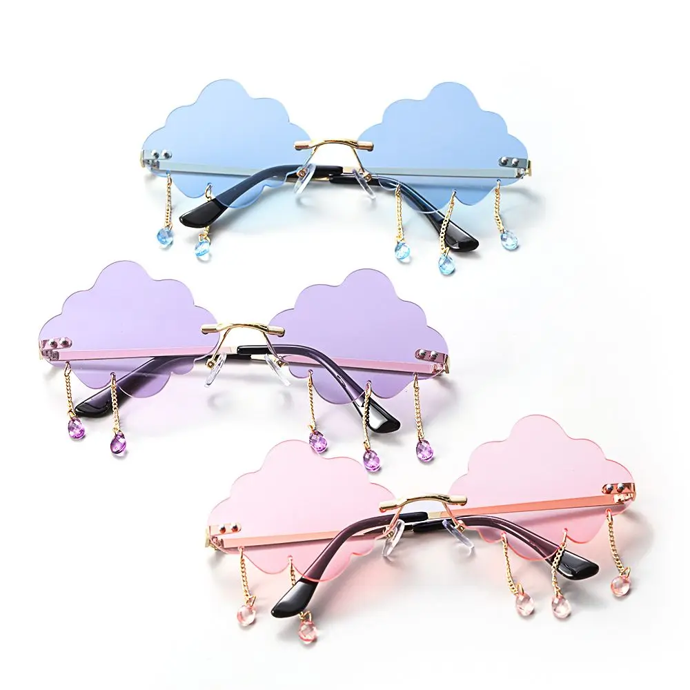 

Fashion Funny Cloud Shaped UV400 Shades Rimless Sunglasses Disco Glasses Clouds Tassel Sunglasses Steampunk Sunglasses