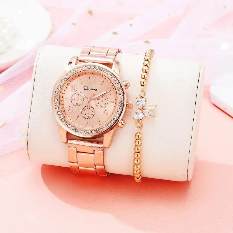 Женские часы Женева Классические со стразами модные золотые Reloj Mujer Montre Femme 시계