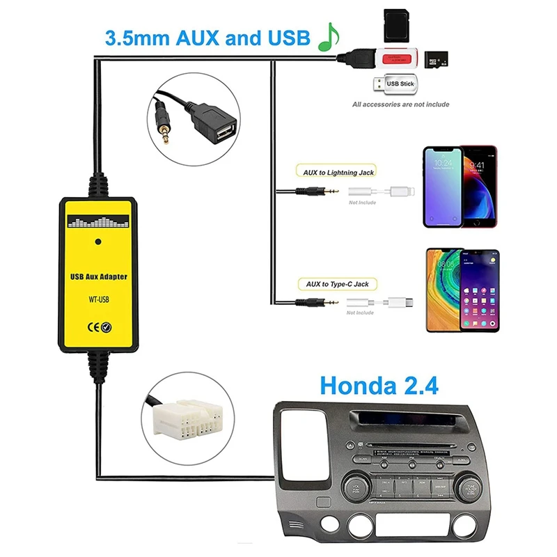 Автомобильный аудио интерфейс MP3 AUX USB адаптер для замены CD Honda Accord 2003 2004 2005 2006 2007 2008