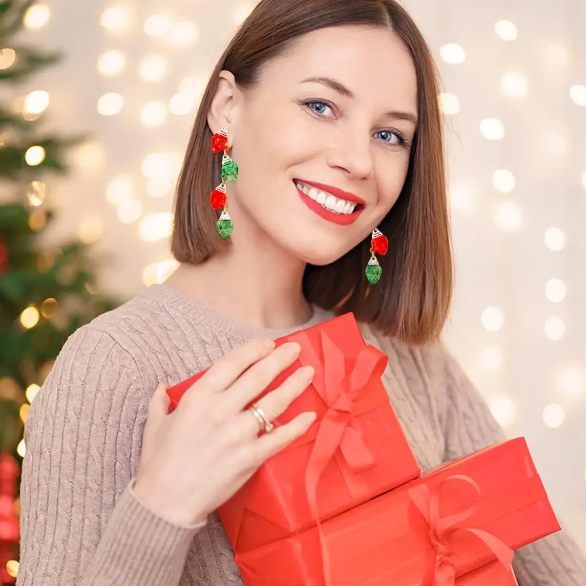 Рождественские серьги для женщин праздничные колокольчики бант дерево снежинка